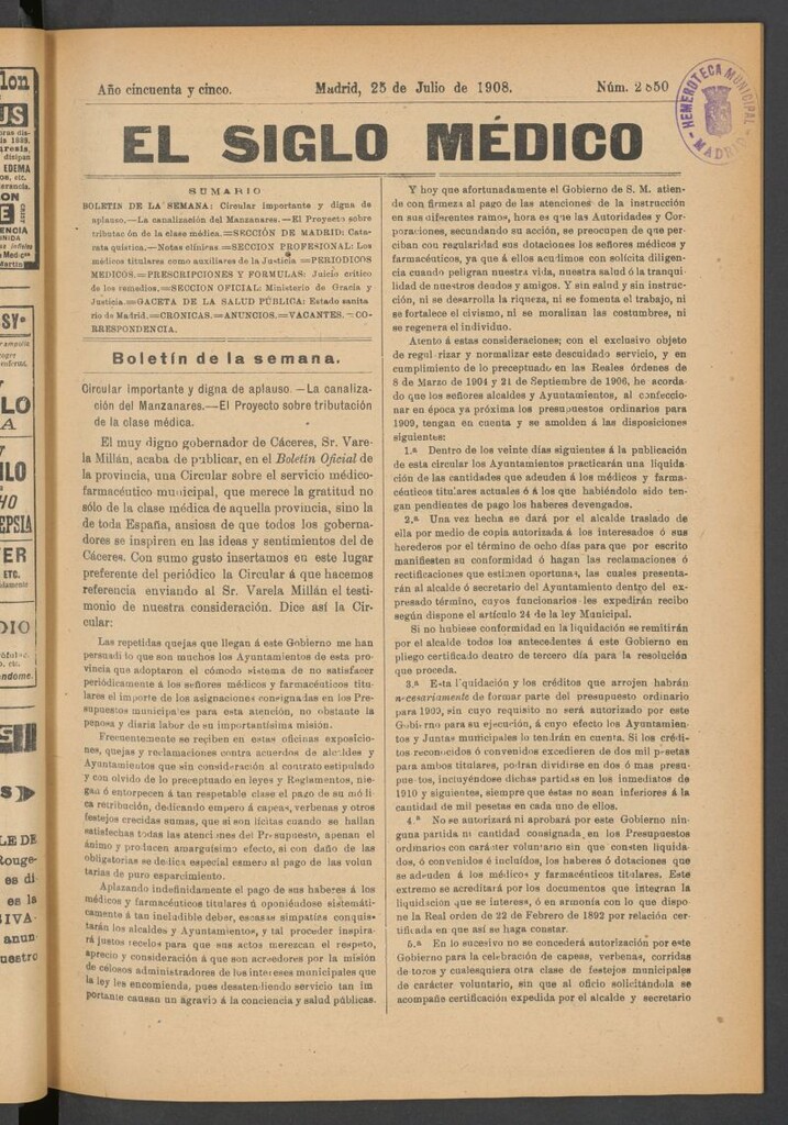 Miniatura de El Siglo Médico : boletín de medicina y gaceta médica del 25 de julio de 1908