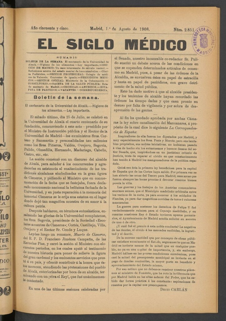 Miniatura de El Siglo Médico : boletín de medicina y gaceta médica del 1 de agosto de 1908