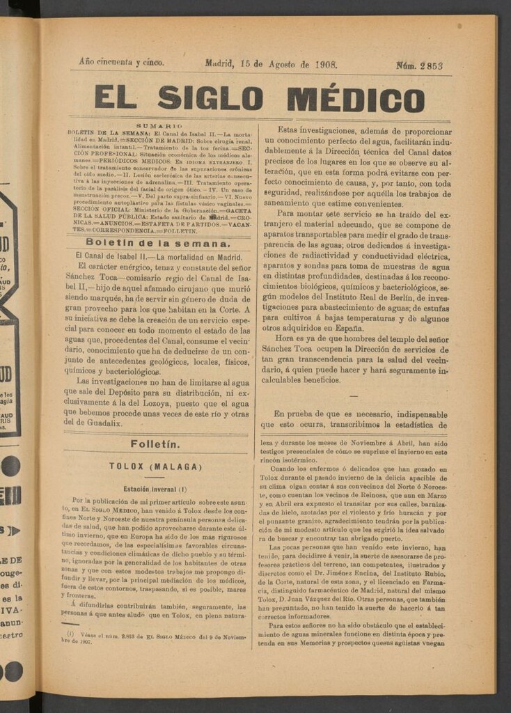Miniatura de El Siglo Médico : boletín de medicina y gaceta médica del 15 de agosto de 1908