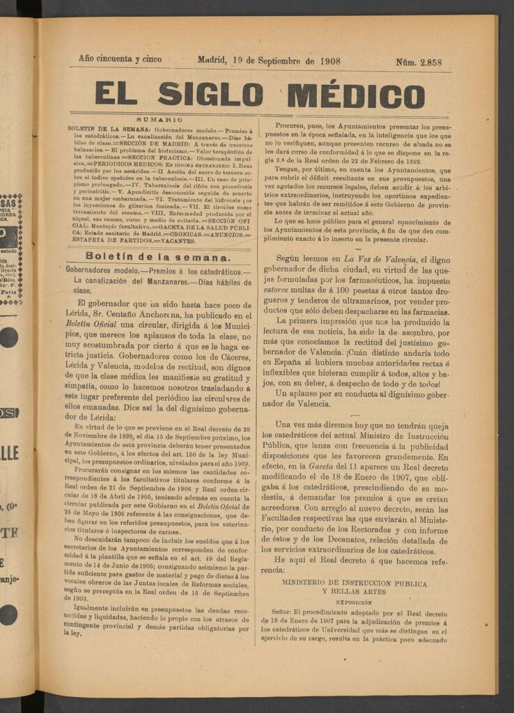 Miniatura de El Siglo Médico : boletín de medicina y gaceta médica del 19 de septiembre de 1908