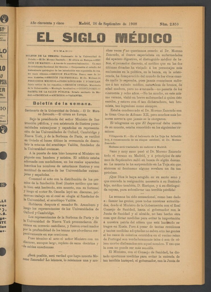 Miniatura de El Siglo Médico : boletín de medicina y gaceta médica del 26 de septiembre de 1908