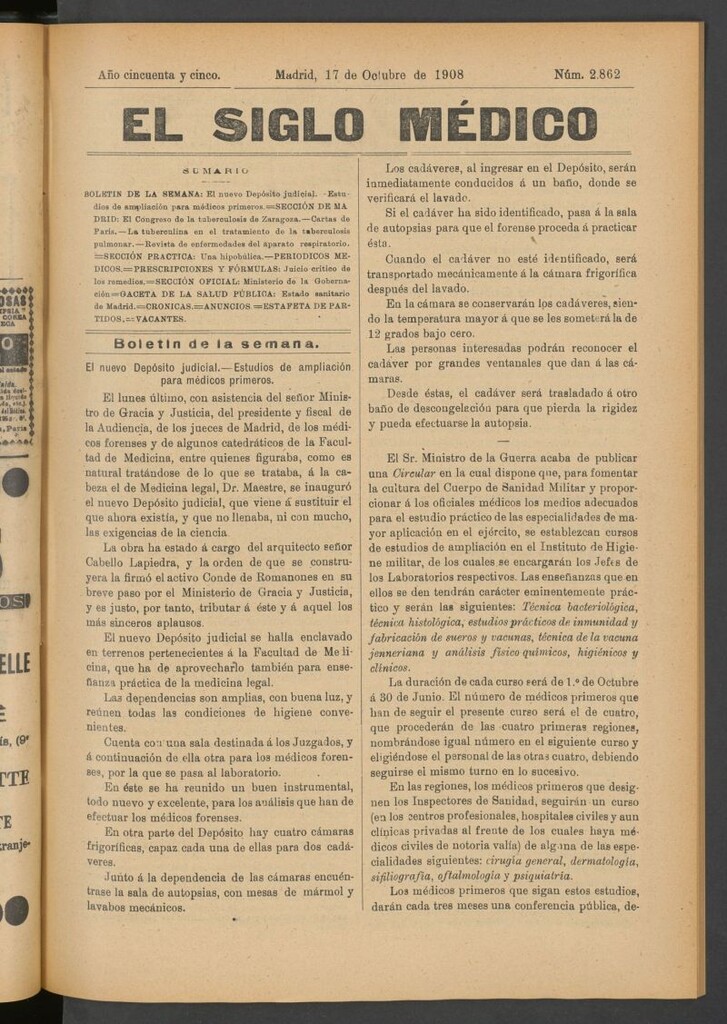 Miniatura de El Siglo Médico : boletín de medicina y gaceta médica del 17 de octubre de 1908