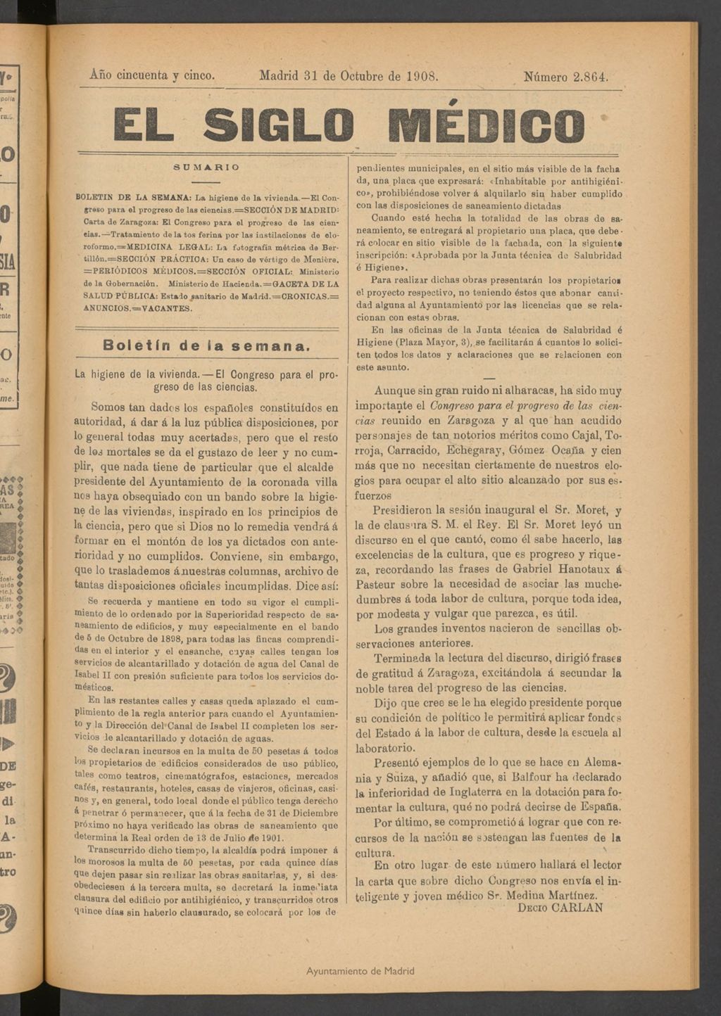 Miniatura de El Siglo Médico : boletín de medicina y gaceta médica del 31 de octubre de 1908