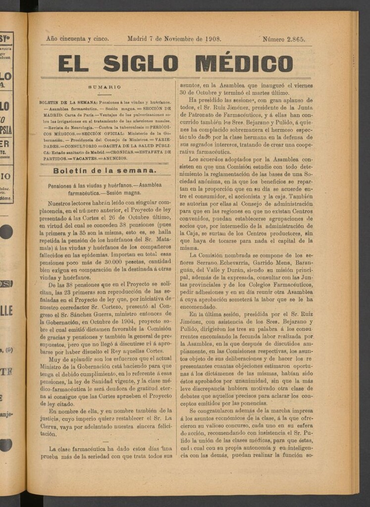 Miniatura de El Siglo Médico : boletín de medicina y gaceta médica del 7 de noviembre de 1908