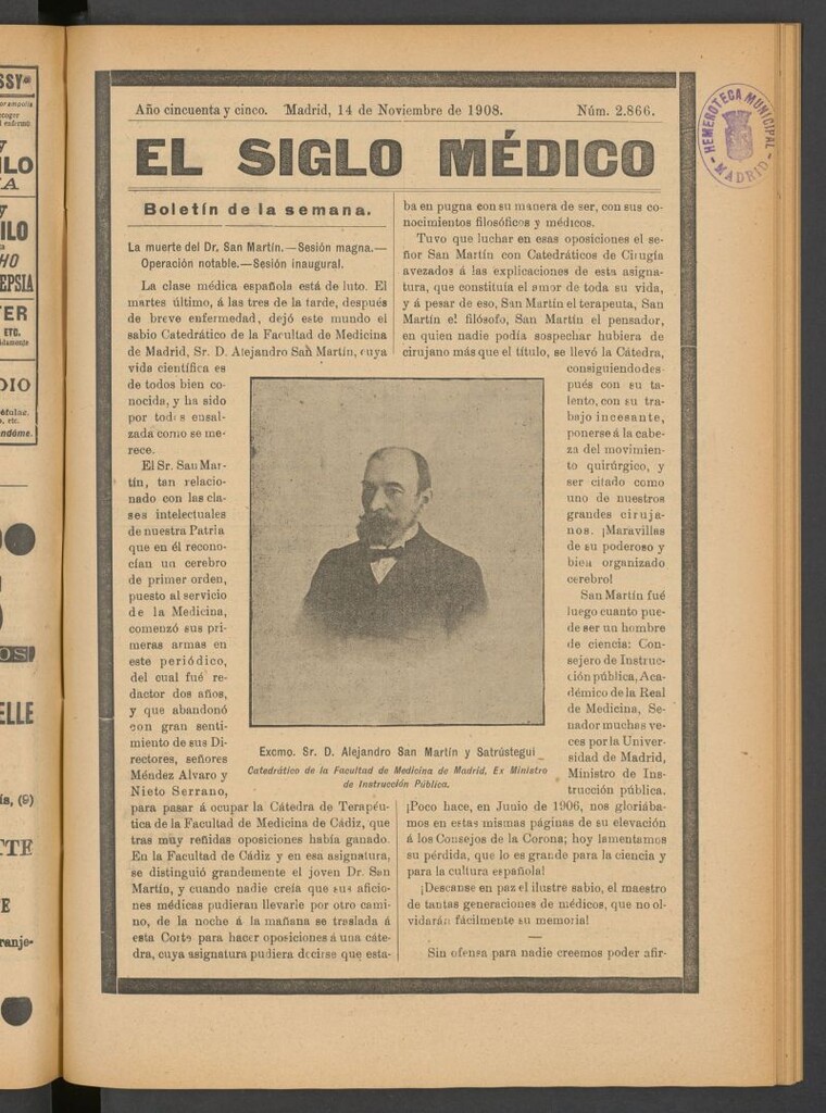 Miniatura de El Siglo Médico : boletín de medicina y gaceta médica del 14 de noviembre de 1908