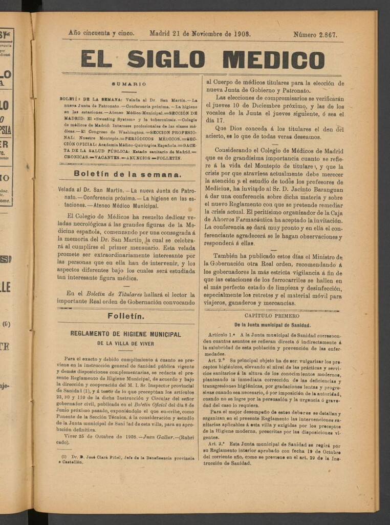 Miniatura de El Siglo Médico : boletín de medicina y gaceta médica del 21 de noviembre de 1908