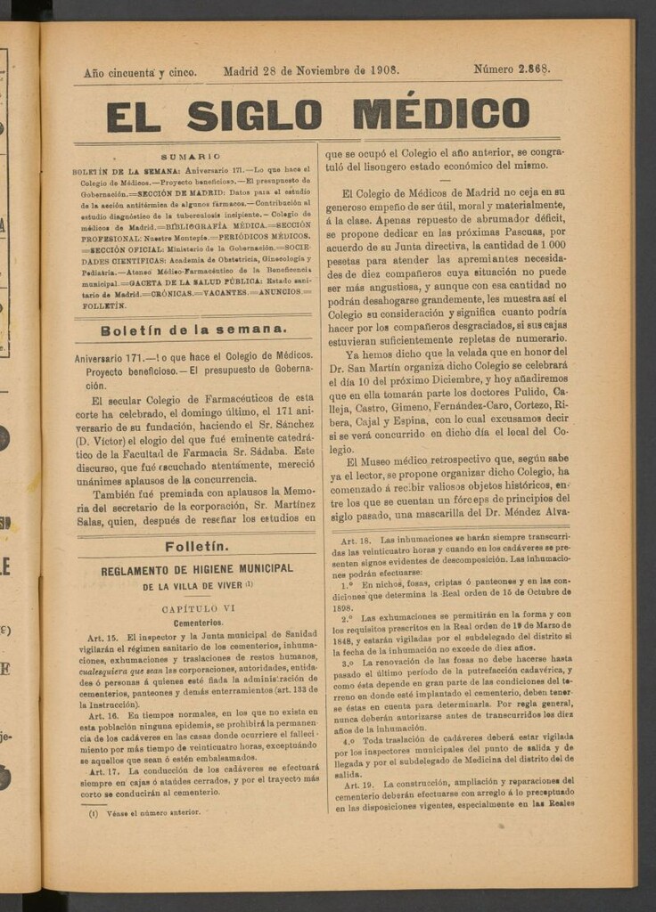 Miniatura de El Siglo Médico : boletín de medicina y gaceta médica del 28 de noviembre de 1908