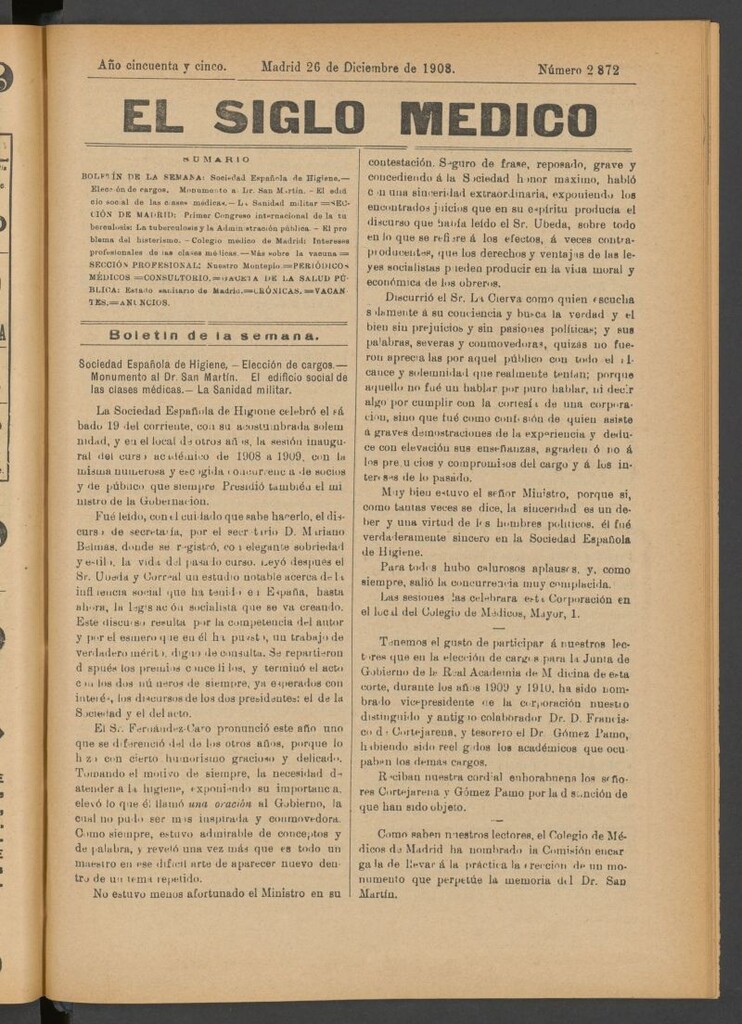 Miniatura de El Siglo Médico : boletín de medicina y gaceta médica del 26 de diciembre de 1908