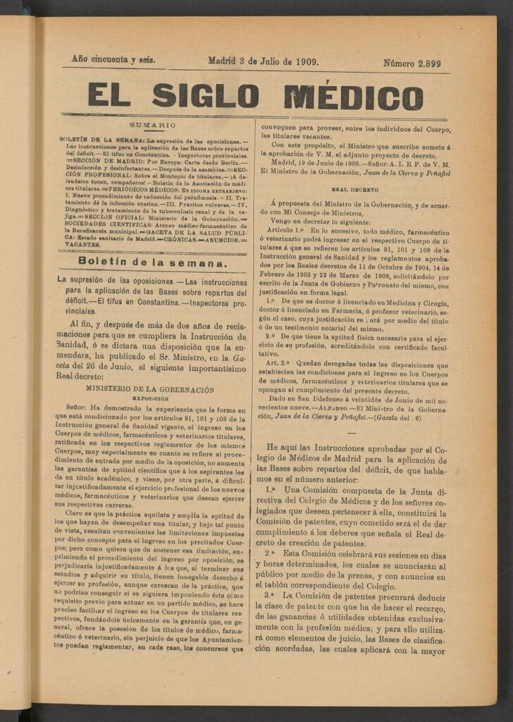 Miniatura de El Siglo Médico : boletín de medicina y gaceta médica del 3 de julio de 1909