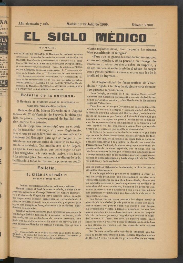 Miniatura de El Siglo Médico : boletín de medicina y gaceta médica del 10 de julio de 1909