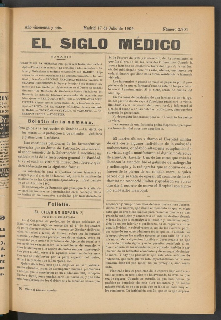 Miniatura de El Siglo Médico : boletín de medicina y gaceta médica del 17 de julio de 1909