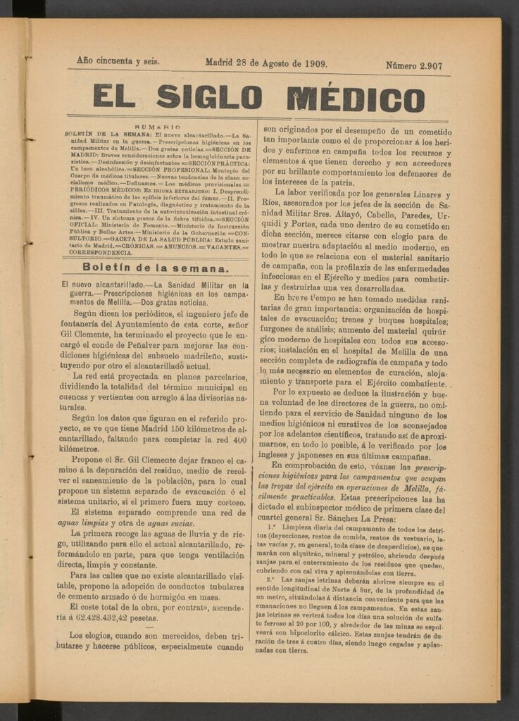 Miniatura de El Siglo Médico : boletín de medicina y gaceta médica del 28 de agosto de 1909
