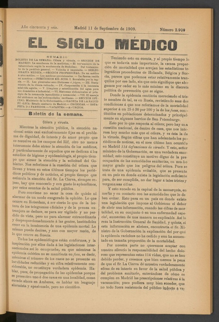 Miniatura de El Siglo Médico : boletín de medicina y gaceta médica del 11 de septiembre de 1909