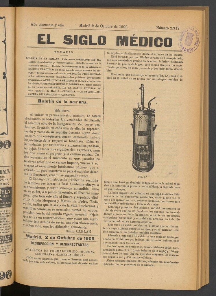 Miniatura de El Siglo Médico : boletín de medicina y gaceta médica del 2 de octubre de 1909