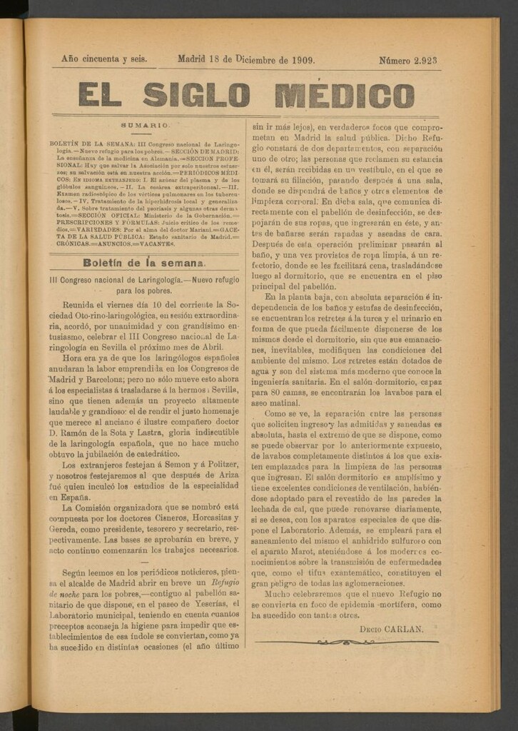 Miniatura de El Siglo Médico : boletín de medicina y gaceta médica del 18 de diciembre de 1909