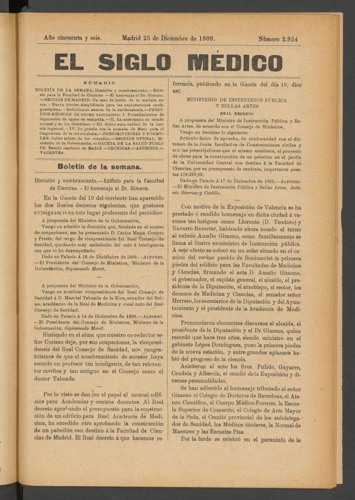 Miniatura de El Siglo Médico : boletín de medicina y gaceta médica del 25 de diciembre de 1909