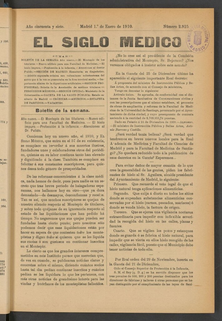 Miniatura de El Siglo Médico : boletín de medicina y gaceta médica del 1 de enero de 1910