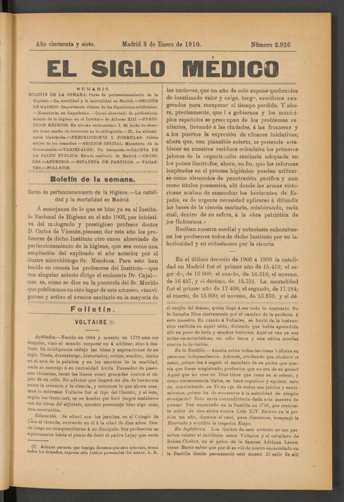 Miniatura de El Siglo Médico : boletín de medicina y gaceta médica del 8 de enero de 1910