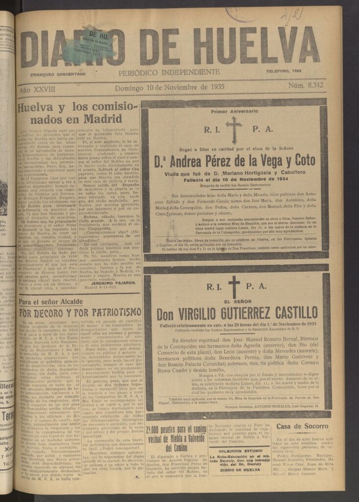 Miniatura de Diario de Huelva : periódico independiente del 10 de noviembre de 1935