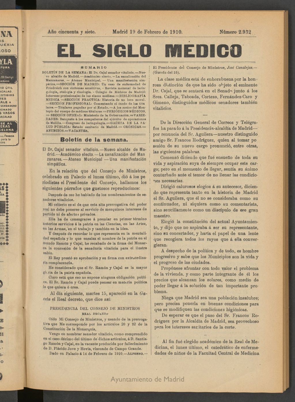 Miniatura de El Siglo Médico : boletín de medicina y gaceta médica del 19 de febrero de 1910