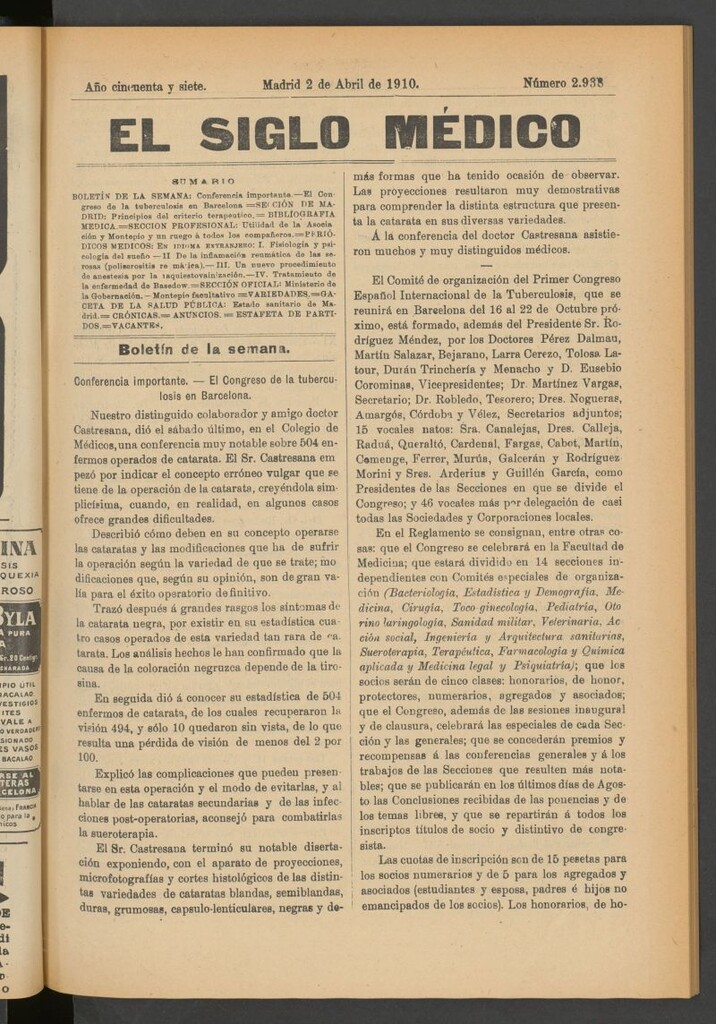 Miniatura de El Siglo Médico : boletín de medicina y gaceta médica del 2 de abril de 1910