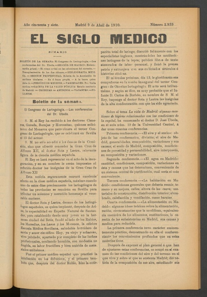Miniatura de El Siglo Médico : boletín de medicina y gaceta médica del 9 de abril de 1910
