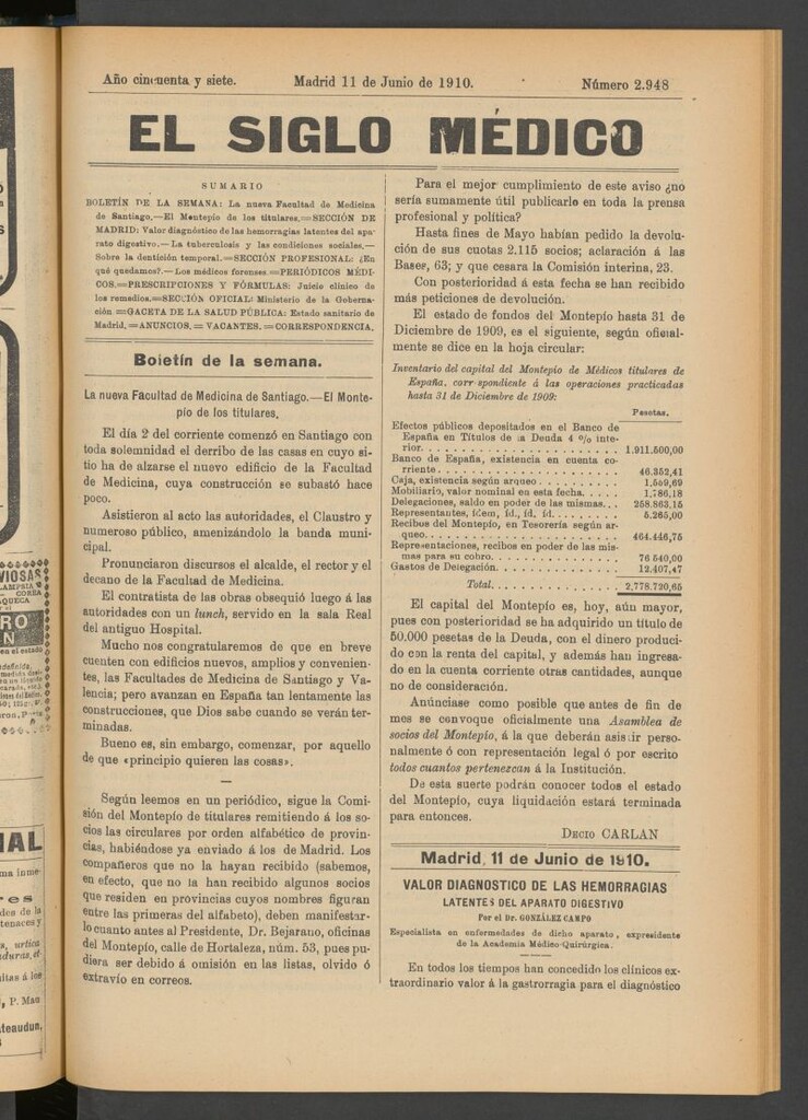 Miniatura de El Siglo Médico : boletín de medicina y gaceta médica del 11 de junio de 1910