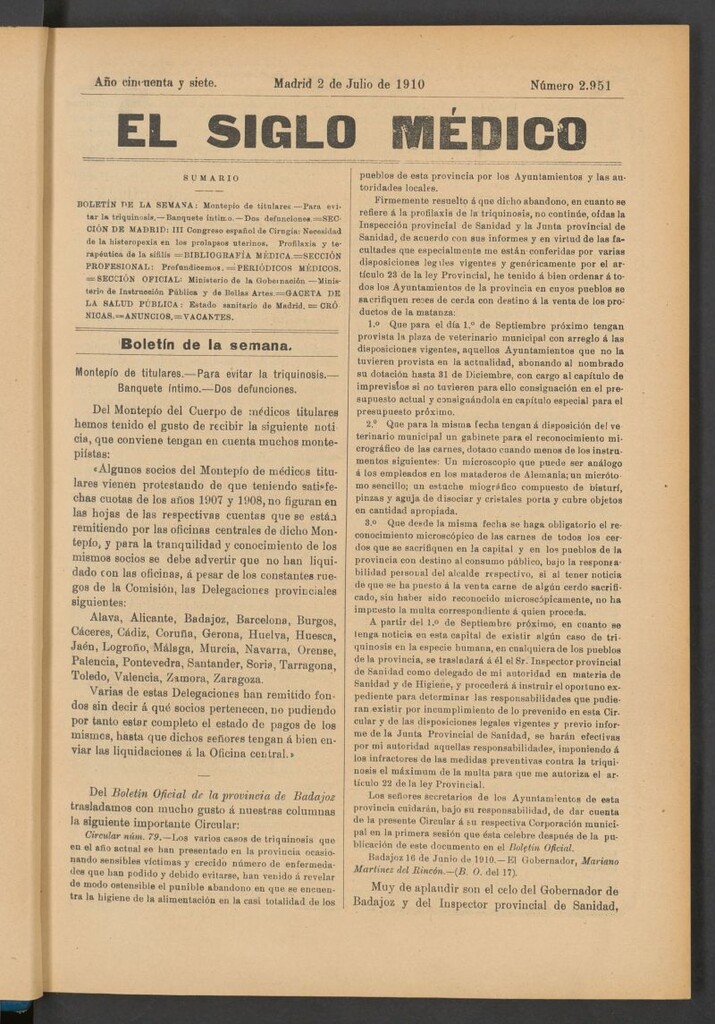 Miniatura de El Siglo Médico : boletín de medicina y gaceta médica del 2 de julio de 1910
