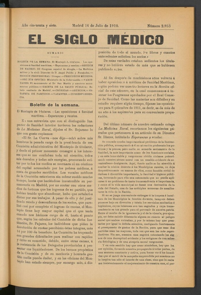 Miniatura de El Siglo Médico : boletín de medicina y gaceta médica del 16 de julio de 1910