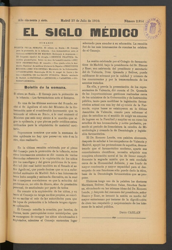 Miniatura de El Siglo Médico : boletín de medicina y gaceta médica del 23 de julio de 1910
