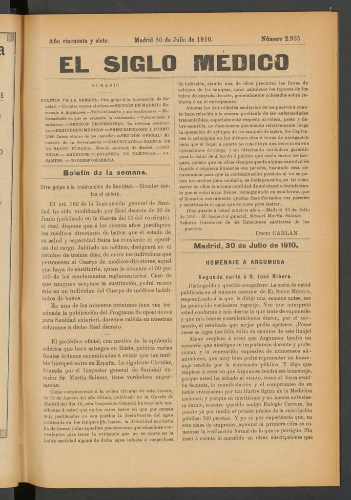 Miniatura de El Siglo Médico : boletín de medicina y gaceta médica del 30 de julio de 1910