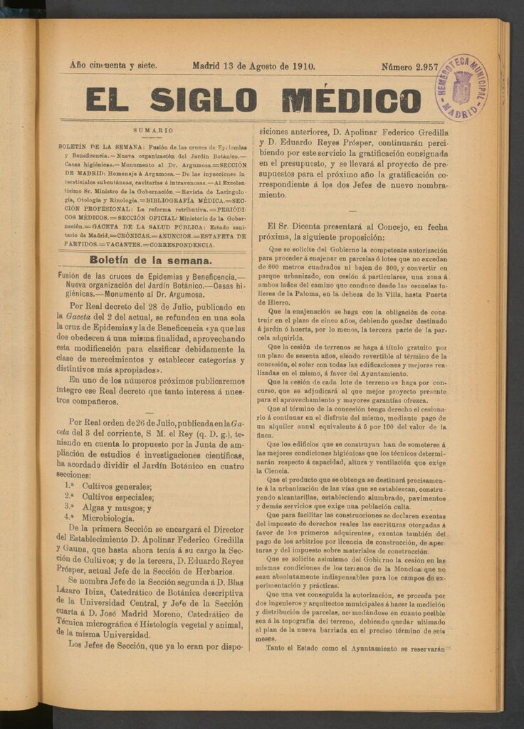 Miniatura de El Siglo Médico : boletín de medicina y gaceta médica del 13 de agosto de 1910