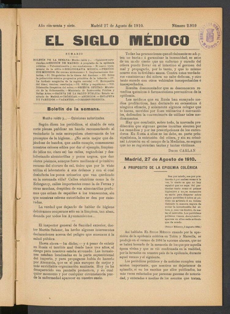 Miniatura de El Siglo Médico : boletín de medicina y gaceta médica del 27 de agosto de 1910