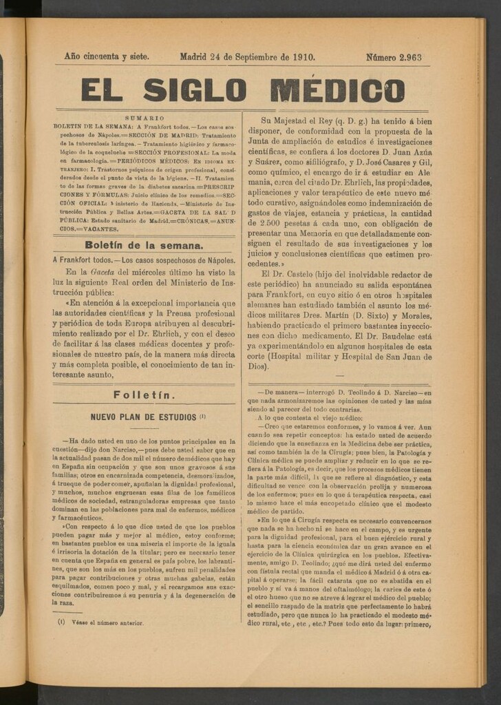 Miniatura de El Siglo Médico : boletín de medicina y gaceta médica del 24 de septiembre de 1910