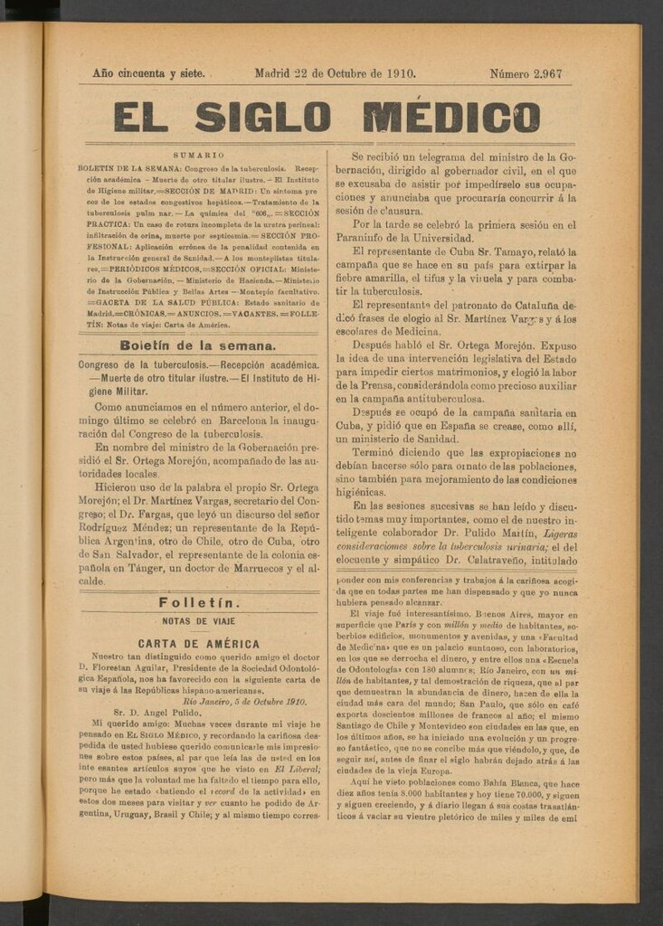 Miniatura de El Siglo Médico : boletín de medicina y gaceta médica del 22 de octubre de 1910