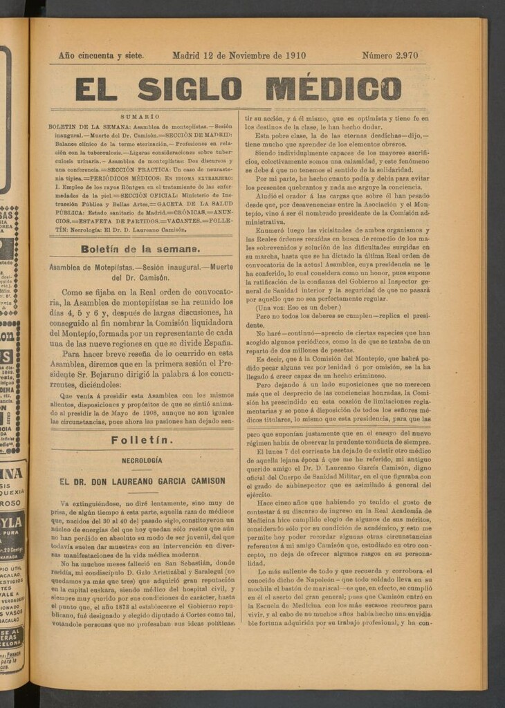 Miniatura de El Siglo Médico : boletín de medicina y gaceta médica del 12 de noviembre de 1910