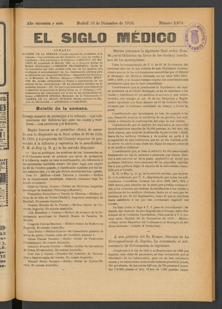 Miniatura de El Siglo Médico : boletín de medicina y gaceta médica del 10 de diciembre de 1910