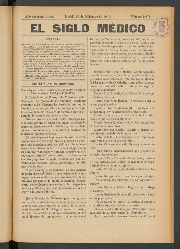 Miniatura de El Siglo Médico : boletín de medicina y gaceta médica del 17 de diciembre de 1910