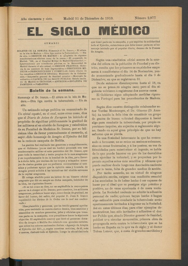 Miniatura de El Siglo Médico : boletín de medicina y gaceta médica del 31 de diciembre de 1910
