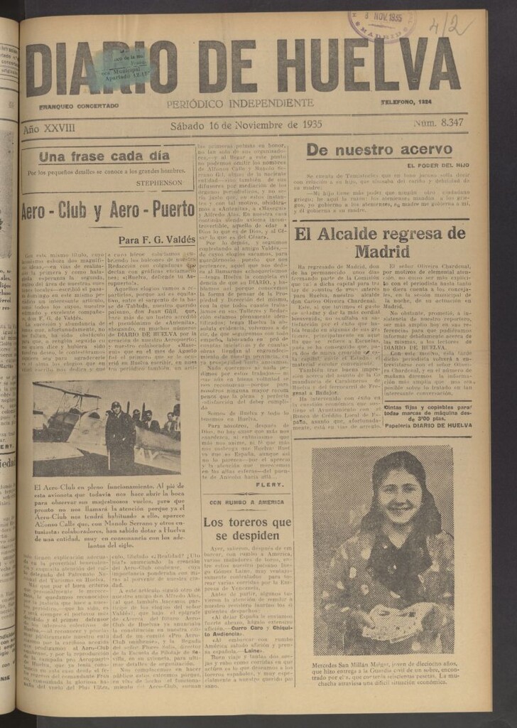 Miniatura de Diario de Huelva : periódico independiente del 16 de noviembre de 1935