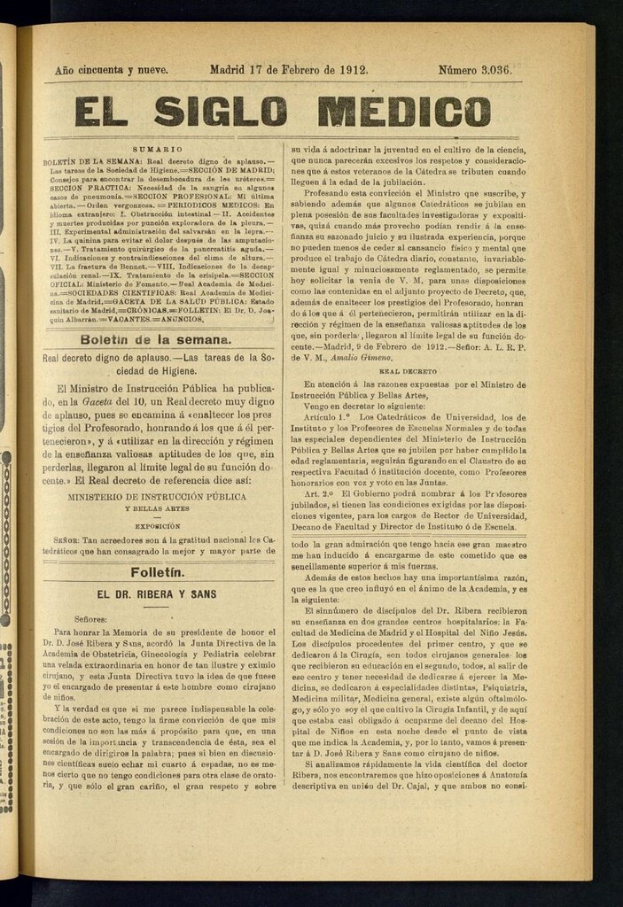 Miniatura de El Siglo Médico : boletín de medicina y gaceta médica del 17 de febrero de 1912