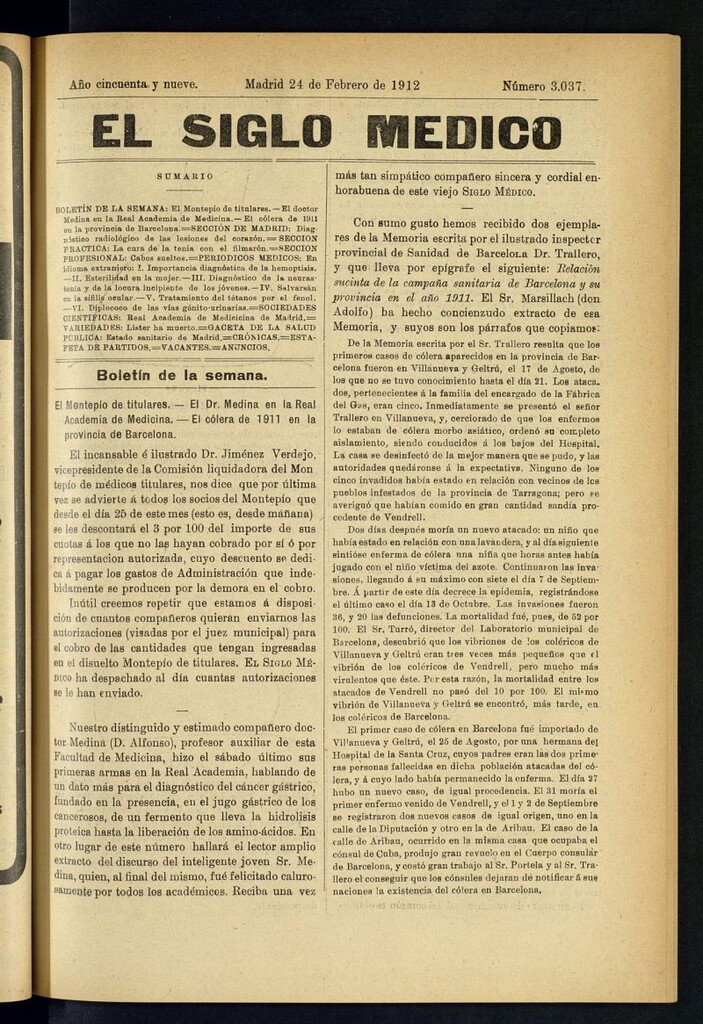 Miniatura de El Siglo Médico : boletín de medicina y gaceta médica del 24 de febrero de 1912