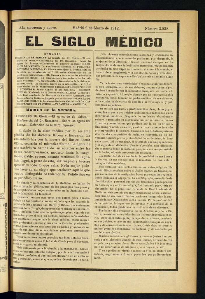 Miniatura de El Siglo Médico : boletín de medicina y gaceta médica del 2 de marzo de 1912