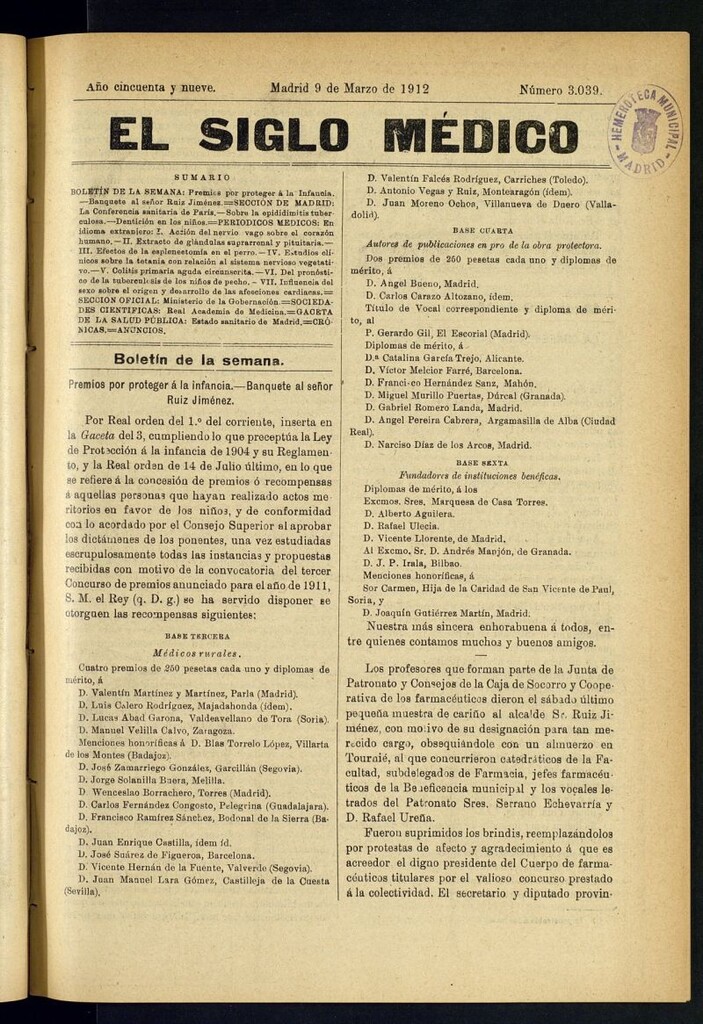 Miniatura de El Siglo Médico : boletín de medicina y gaceta médica del 9 de marzo de 1912