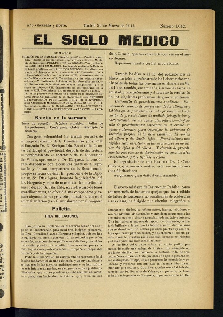 Miniatura de El Siglo Médico : boletín de medicina y gaceta médica del 30 de marzo de 1912