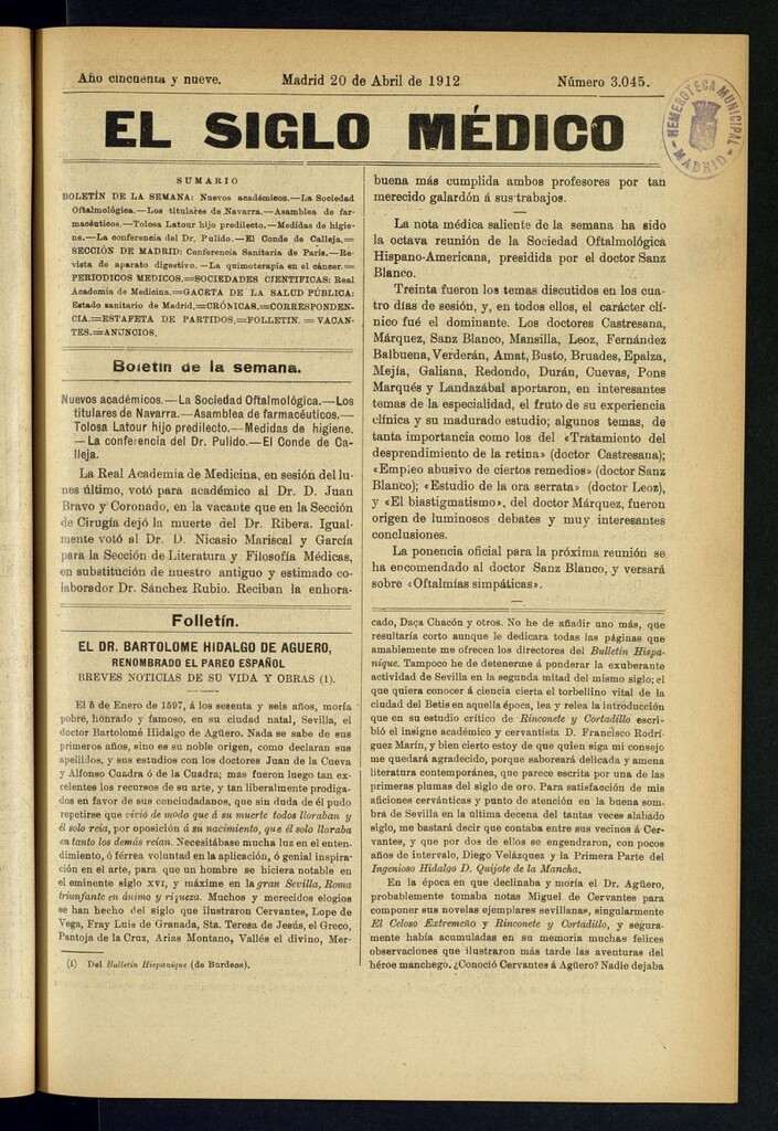 Miniatura de El Siglo Médico : boletín de medicina y gaceta médica del 20 de abril de 1912