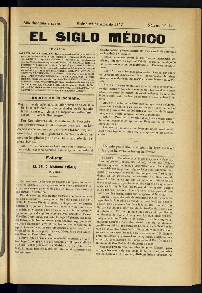 Miniatura de El Siglo Médico : boletín de medicina y gaceta médica del 27 de abril de 1912