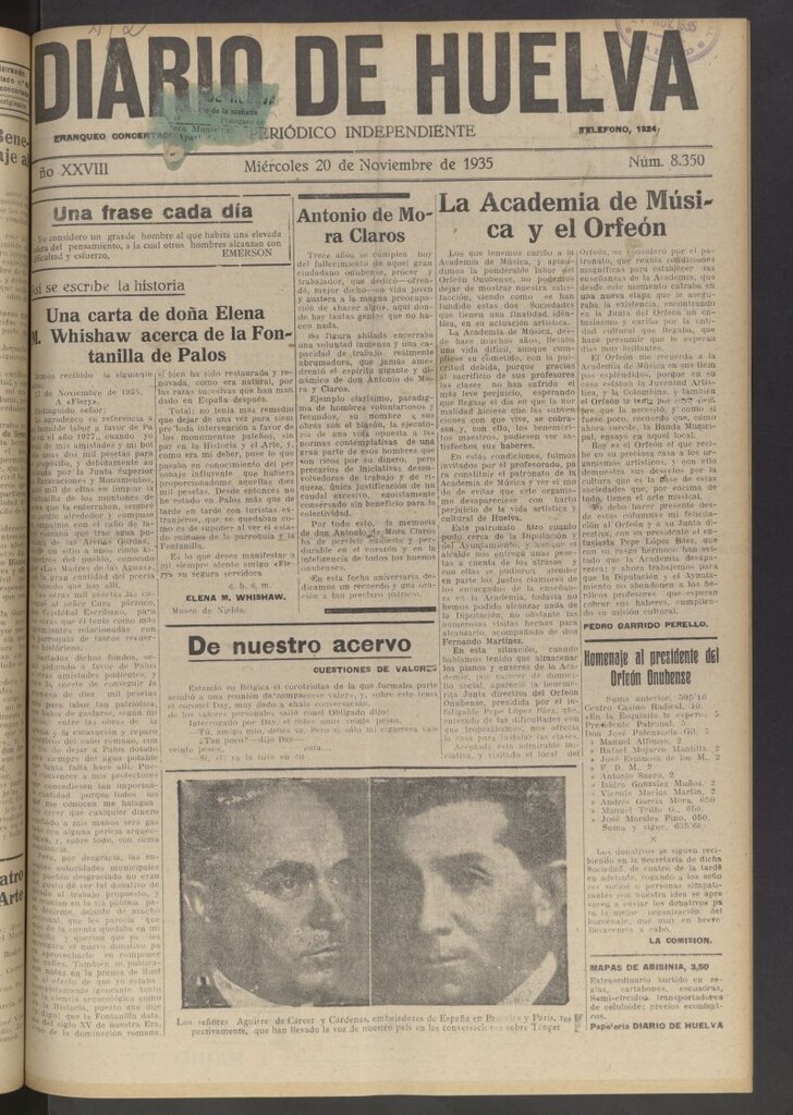 Miniatura de Diario de Huelva : periódico independiente del 20 de noviembre de 1935