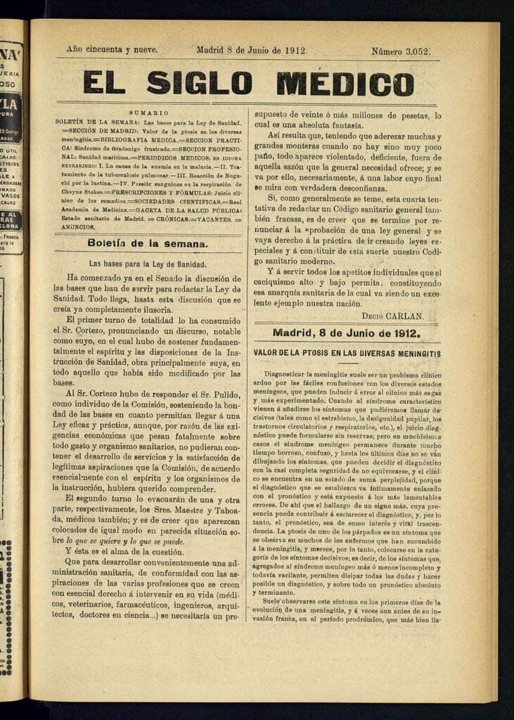 Miniatura de El Siglo Médico : boletín de medicina y gaceta médica del 8 de junio de 1912