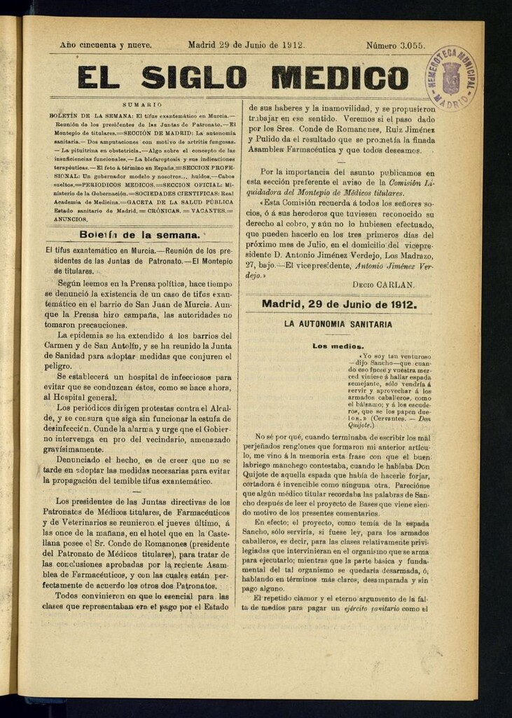 Miniatura de El Siglo Médico : boletín de medicina y gaceta médica del 29 de junio de 1912